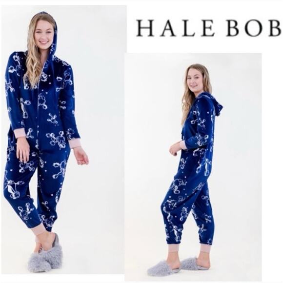 NWT Hale Bob Constellation Pajama Jumpsuit Large Velour Hoodie One Piece PJs - Picture 1 of 7